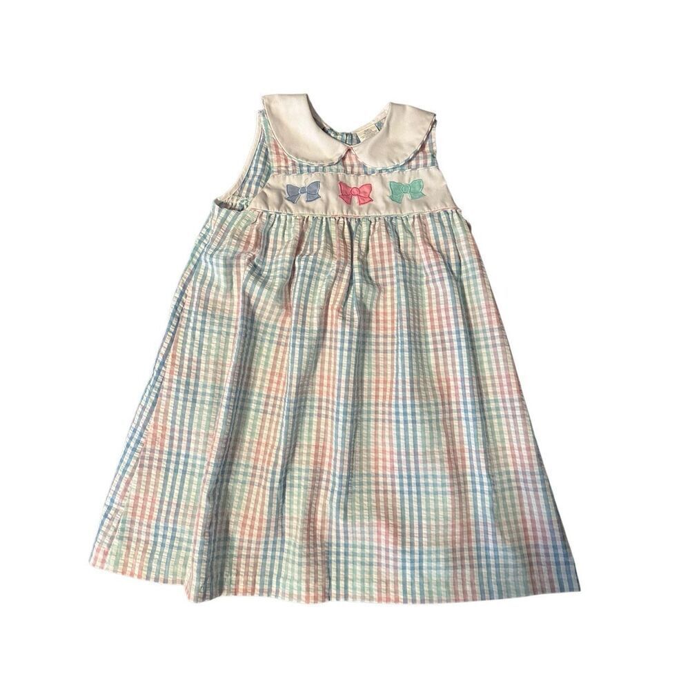 Samara Girls' Multicolor Gingham Bow Sleeveless Collared A-Line Dress Size 6